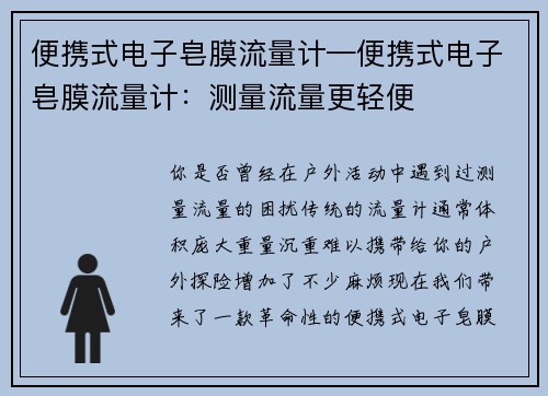 便携式电子皂膜流量计—便携式电子皂膜流量计：测量流量更轻便